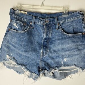 Levi's Blue Distressed Jean Shorts Raw Hem